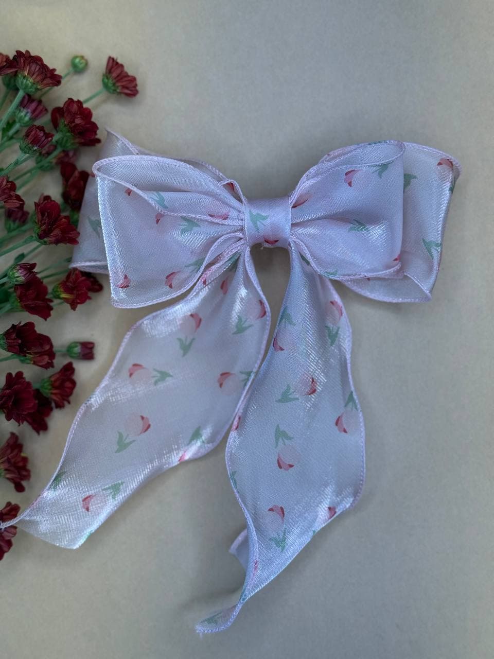 گیره فرانسوی حریر با طرح گل لاله